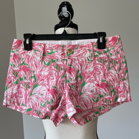 Lilly Pulitzer The Walsh Prep Green Pink Colony short size 0 flamingo resort EUC - Picture 13 of 16